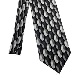 Peacock | Black & Gray Oval Circle Print Silk Neck Tie